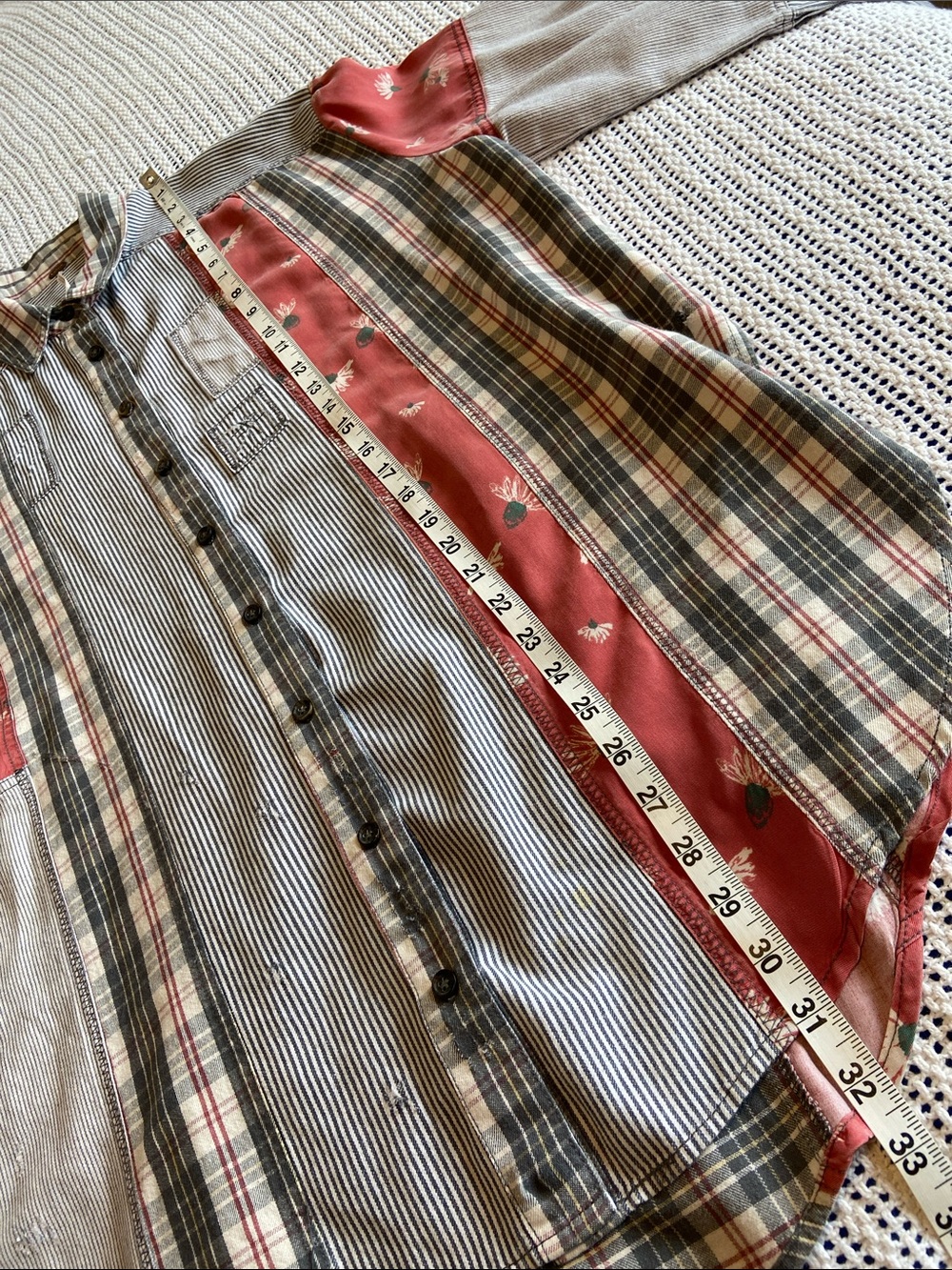 Free People “All Patched Up” Full button Down Distress OS Size Medium - Picture 11 of 11